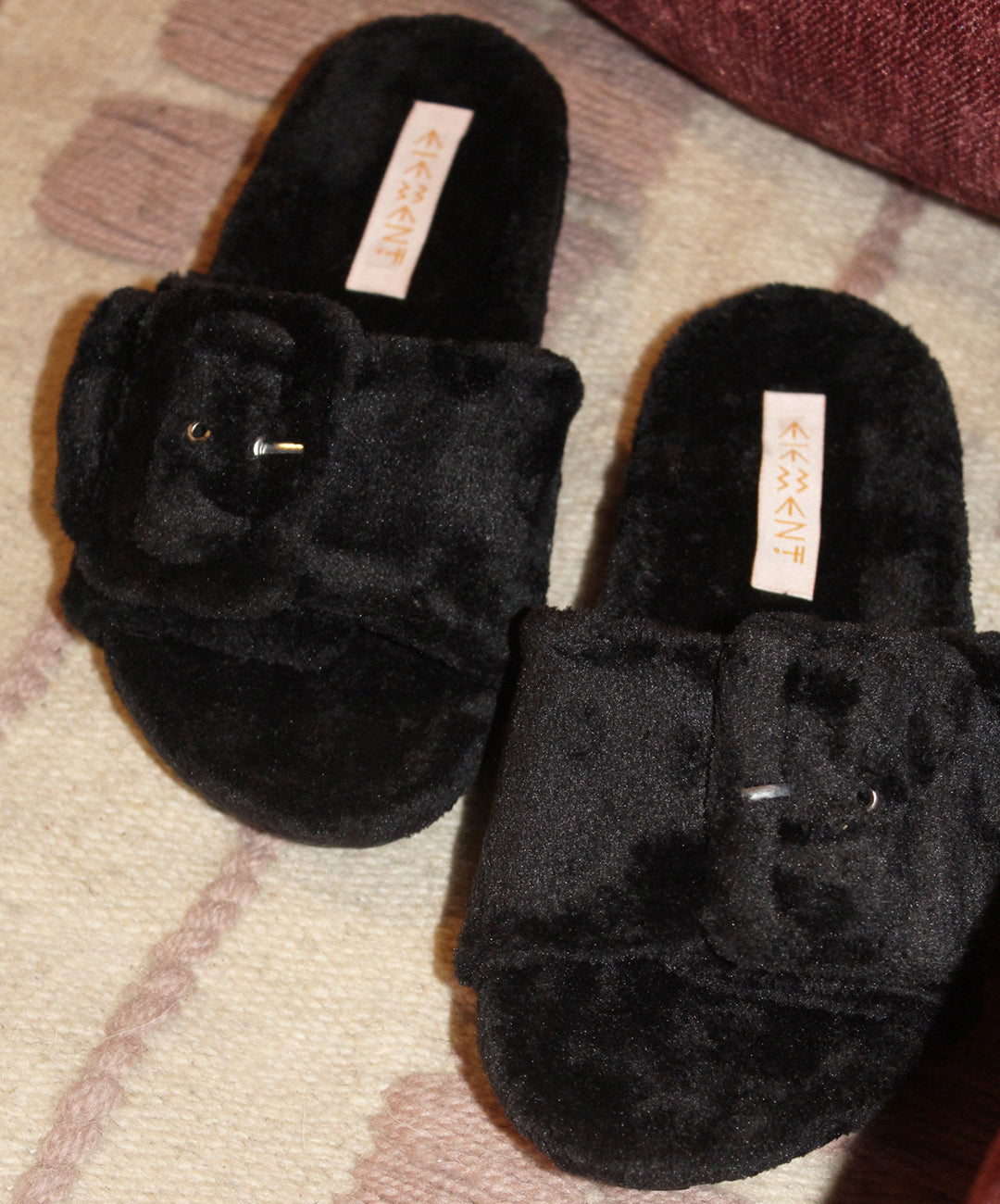 Black Buckle Slipper