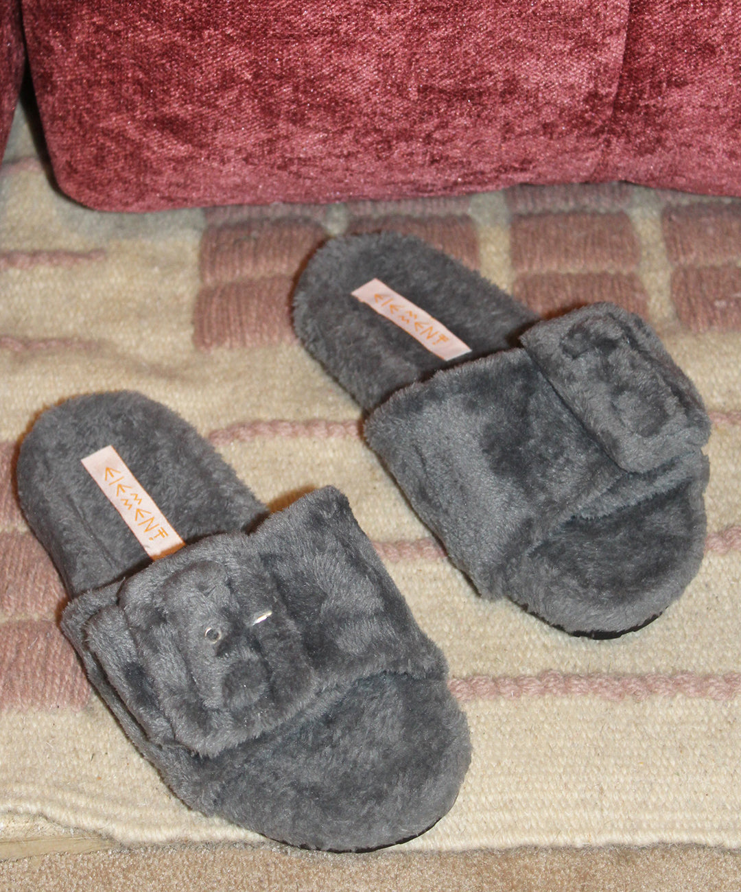Grey Buckle Slipper