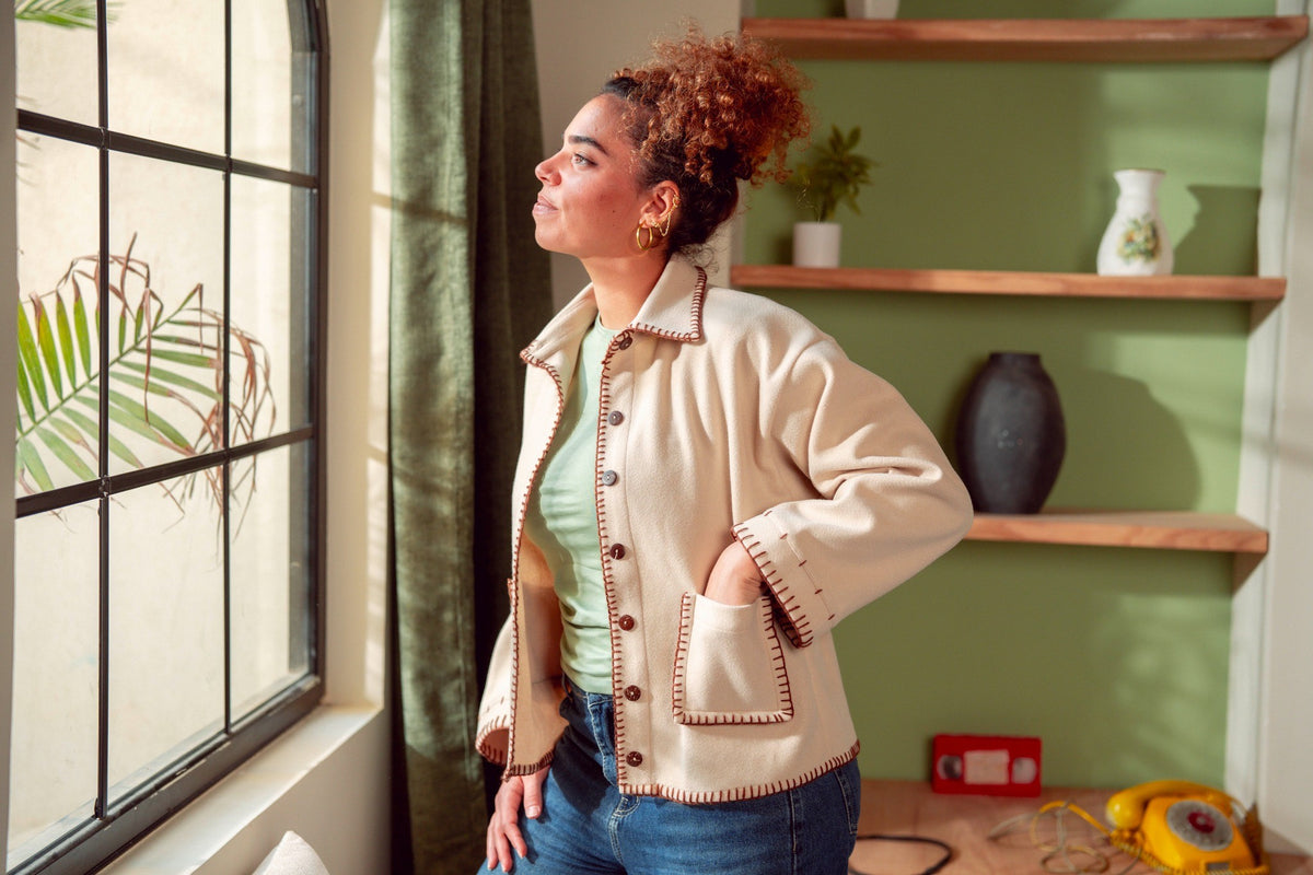 Contrast Stitch Button-Front Jacket