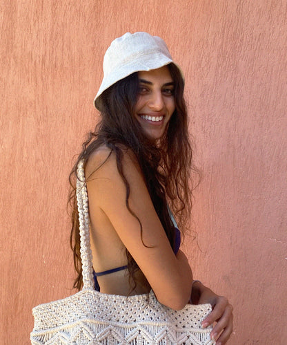 White Jute Bucket Hat