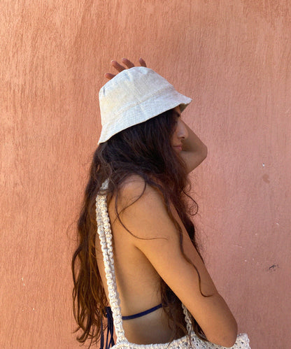 White Jute Bucket Hat