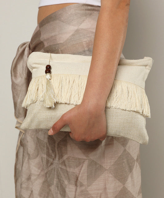 White Fringe Clutch