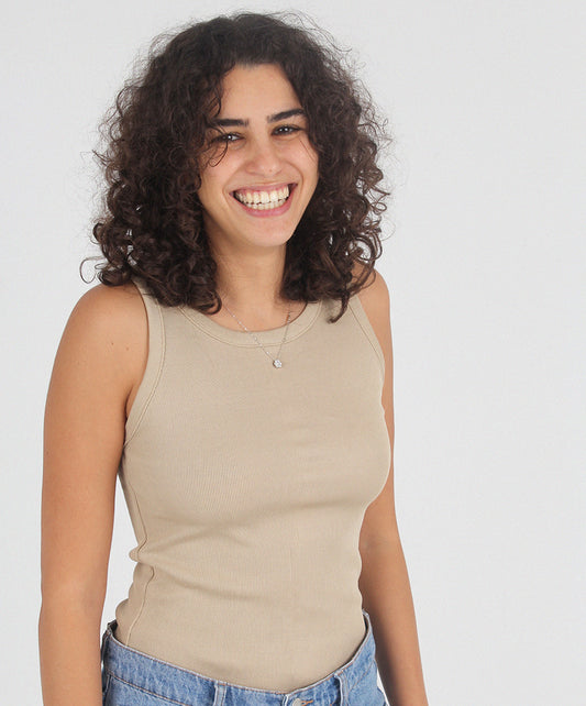 Beige Ribbed Tank