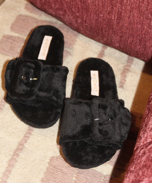 Black Buckle Slipper