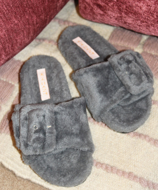 Grey Buckle Slipper